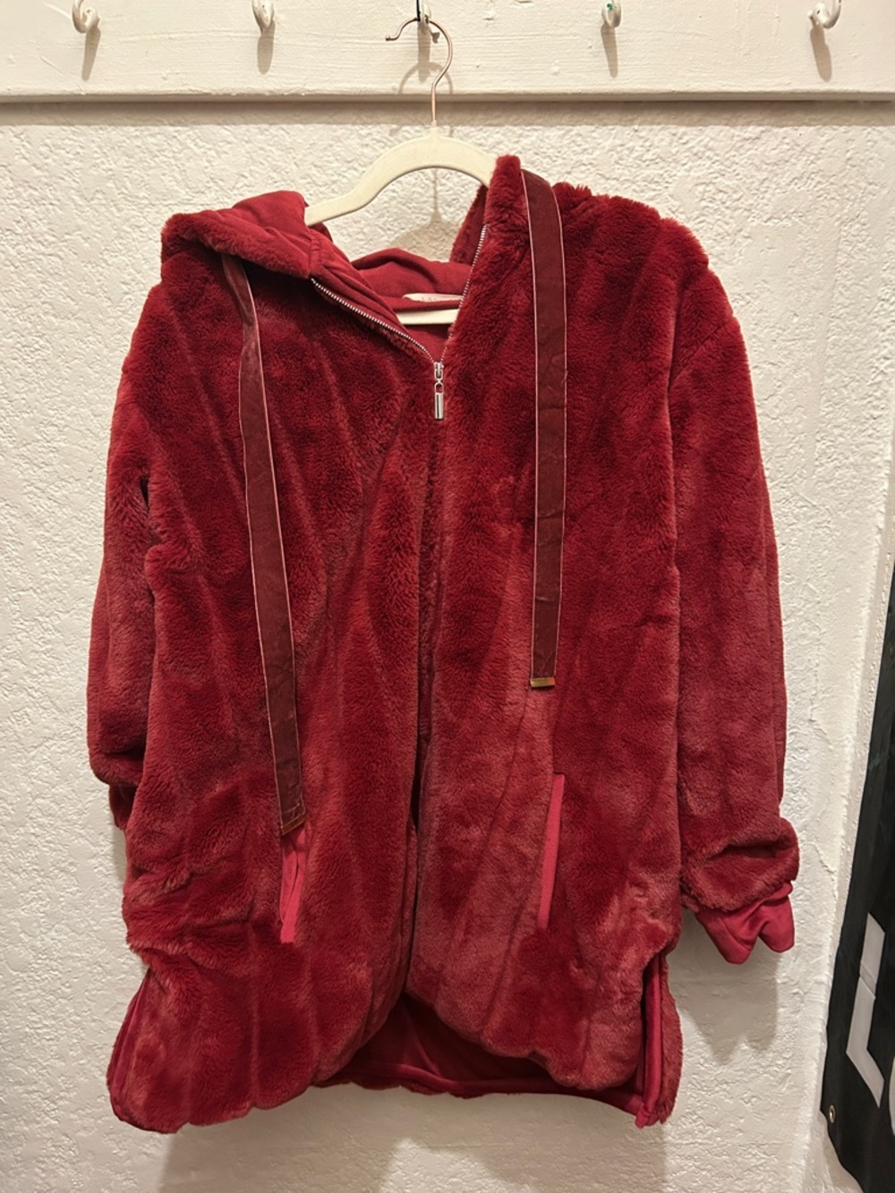 Soft Surroundings Plush Zip-Up Hoodie in Deep Red